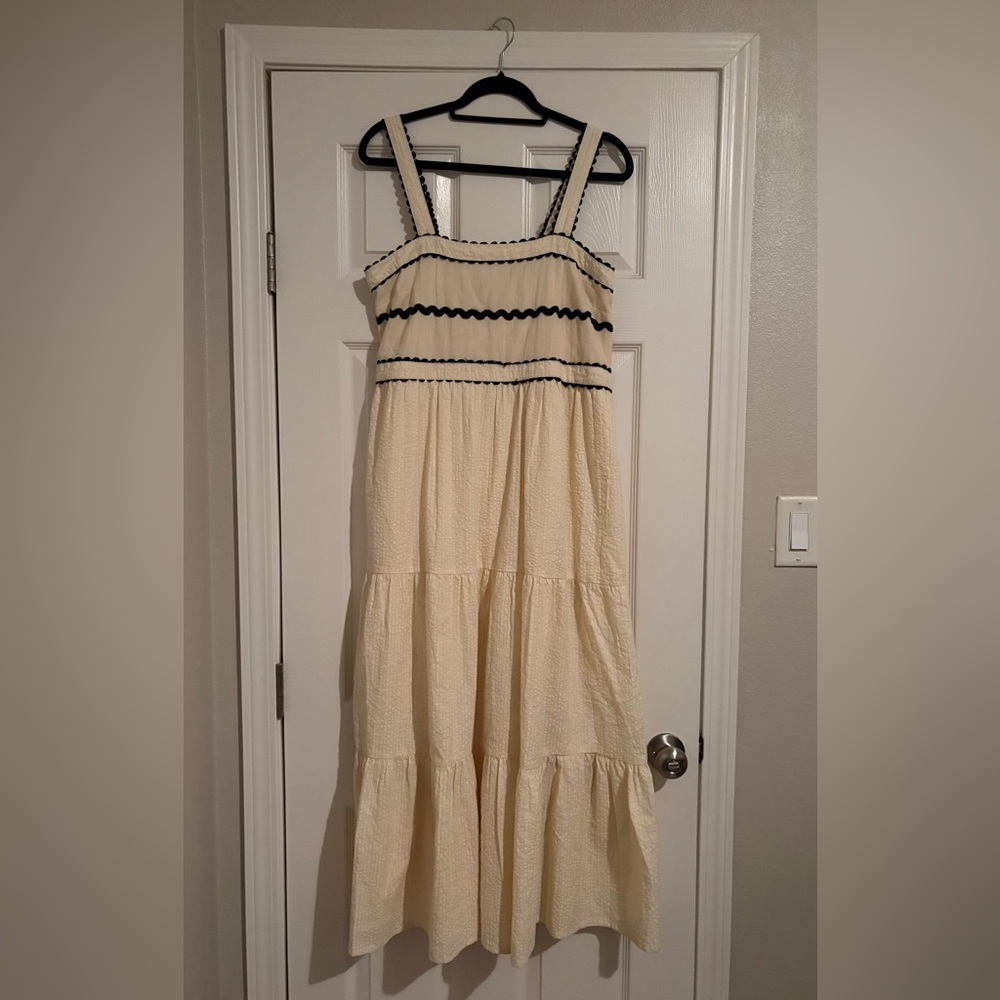 Japna Cream Maxi Dress with Black Trim